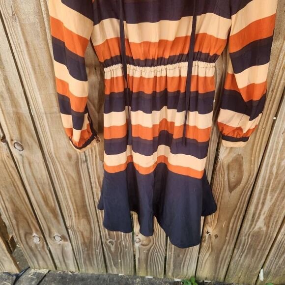 Mina UK Brown Black Stripe Maxi Dress Fall Colors Women's Small - Picture 4 of 6